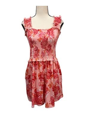 Deep self | Floral Pink Smocked Romper with Ruffle Straps